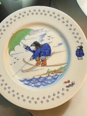 PADDINGTON BEAR Child's Plate Waterskiing w Umbrella